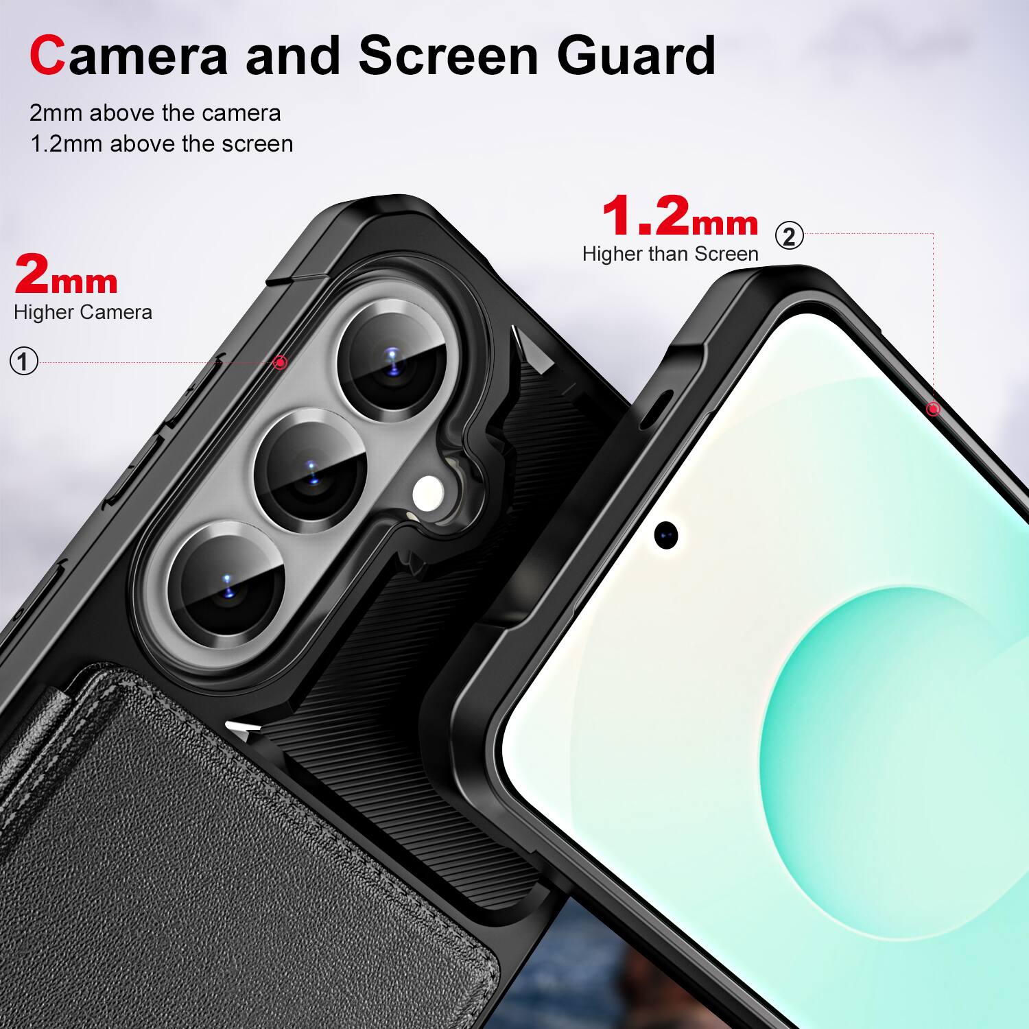 Camera and Screen Guard

2mm above the camera  
1.2mm above the screen

2mm  
Higher Camera

1.2mm  
Higher than Screen