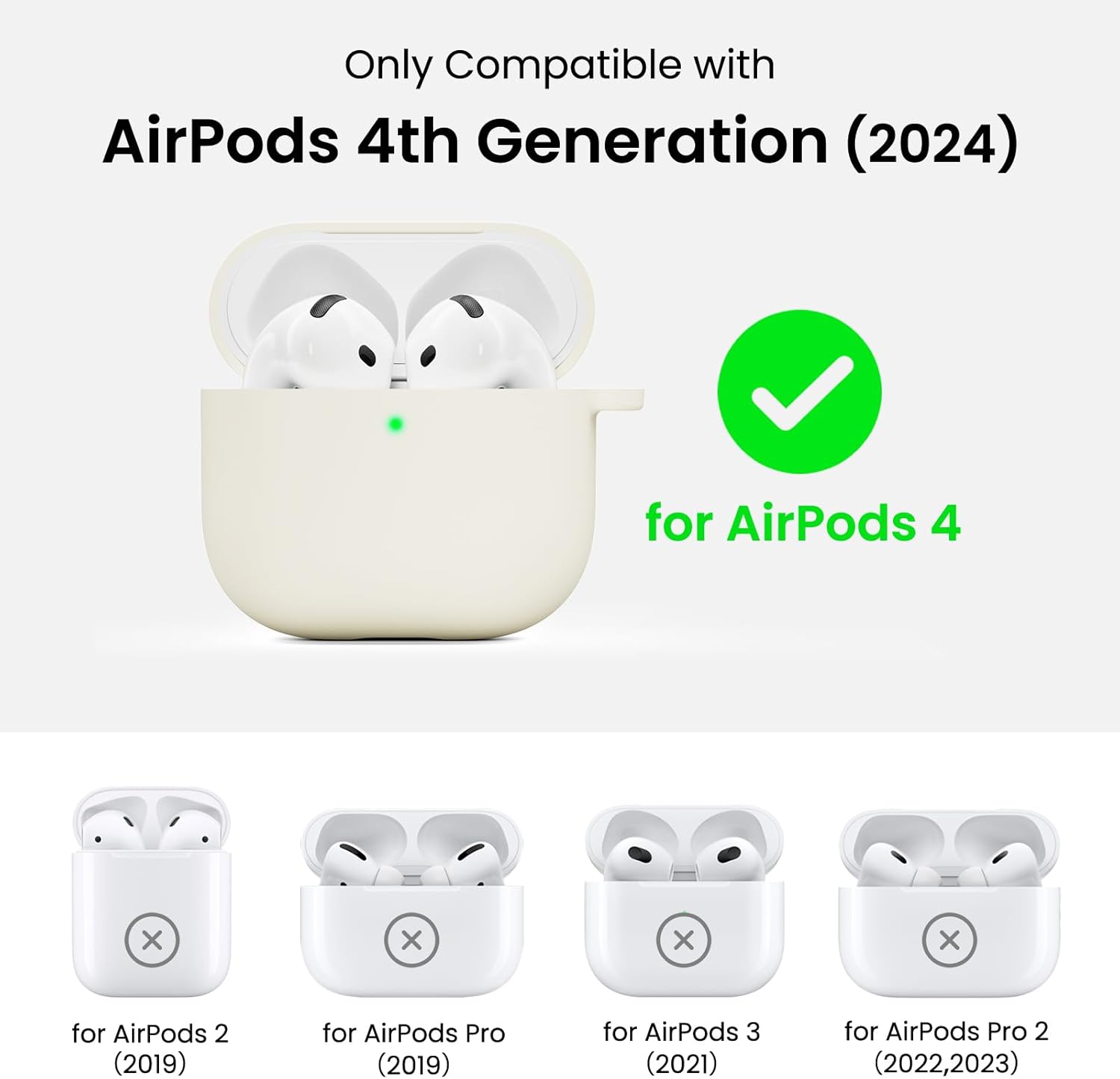 Only Compatible with AirPods 4th Generation (2024) for AirPods 4 for AirPods 2 (2019) for AirPods Pro (2019) for AirPods 3 (2021) for AirPods Pro 2 (2022,2023)