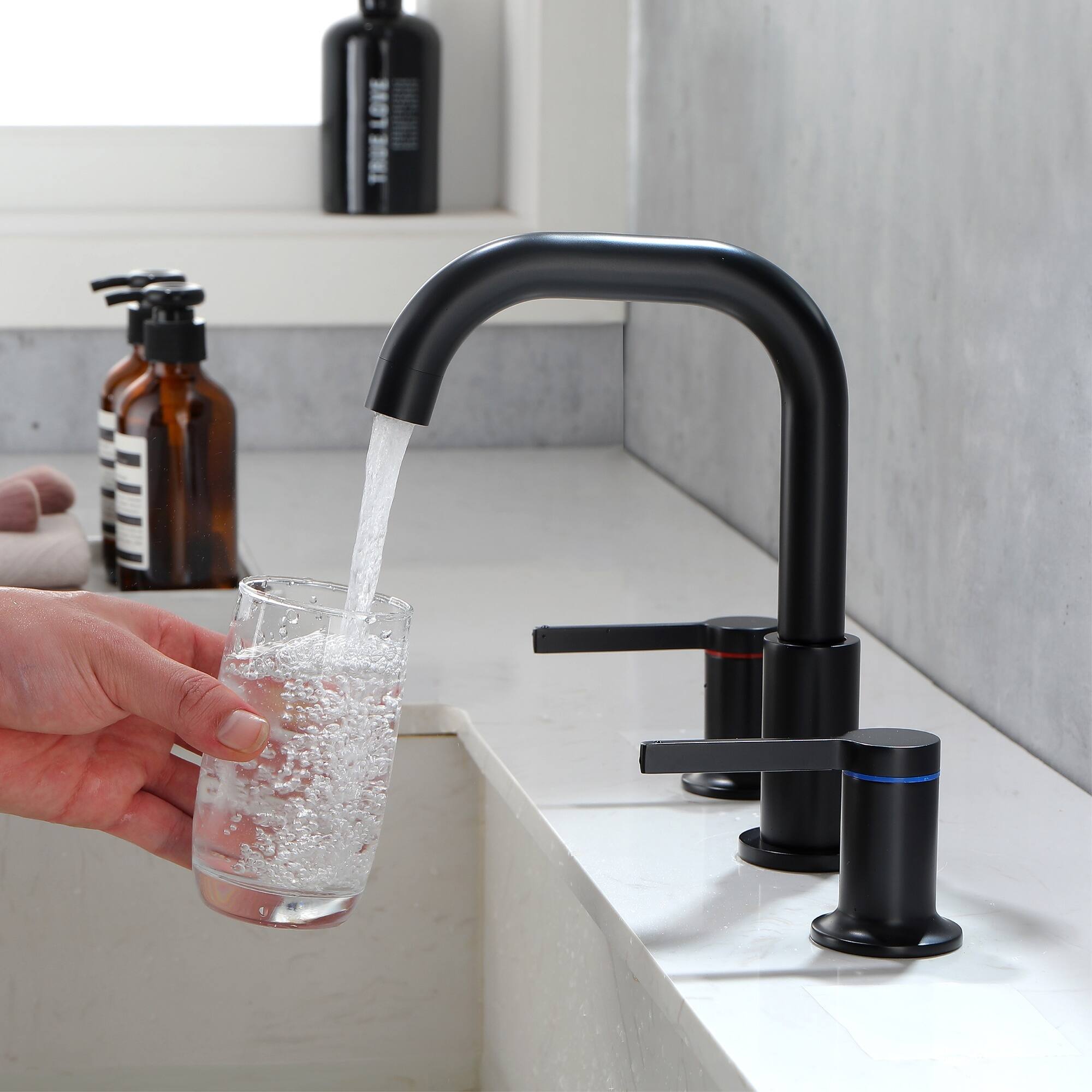 Alt View 2. Boyel Living - Matte Black Widespread Bathroom Faucet Dual Handle 360° Swivel Spout - Matte Black.