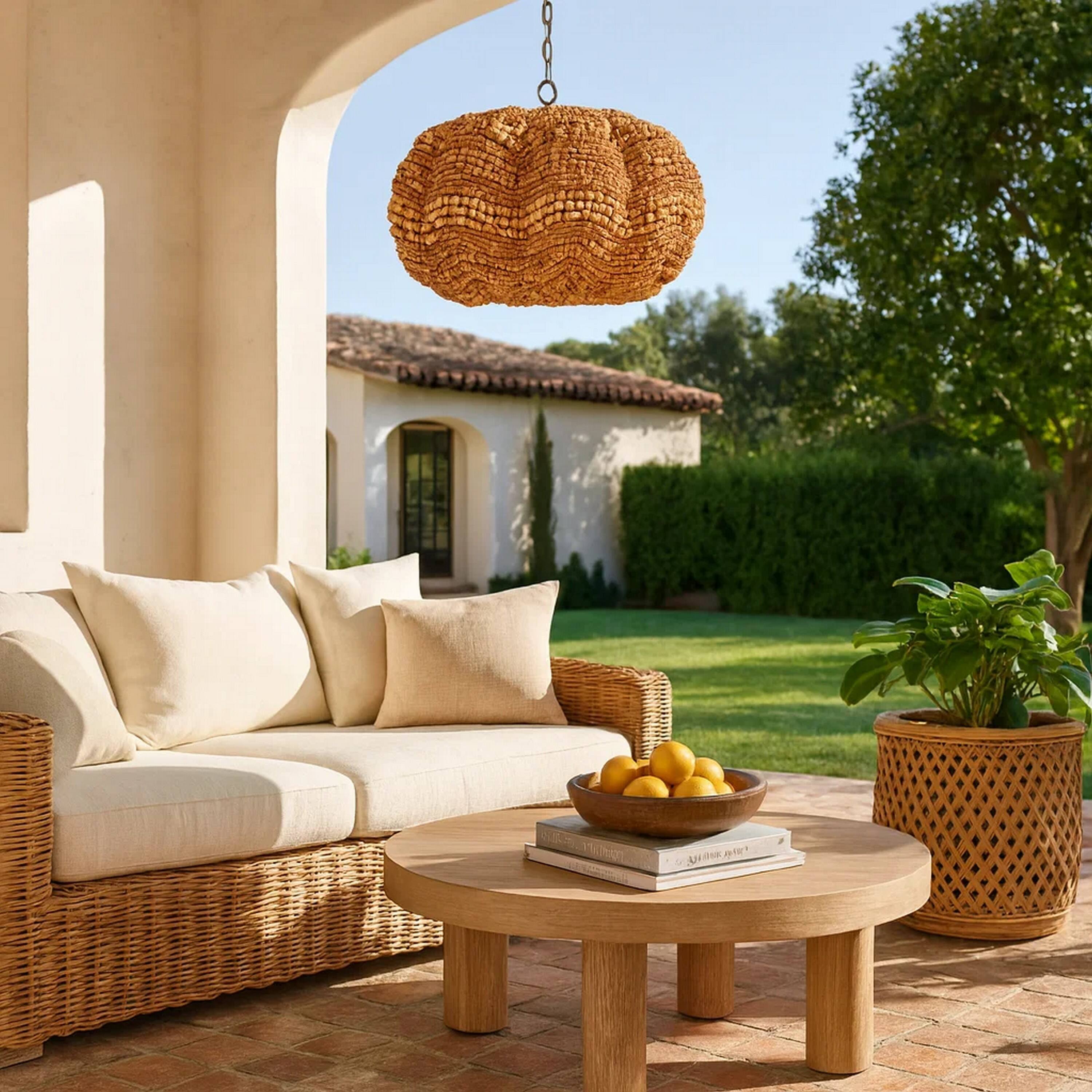 Alt View 2. Manhattan Lane - Fero Chandelier, Natural Brown Handcarved Mango Wood Beads, 27 Inch - Natural Brown, Chrome.