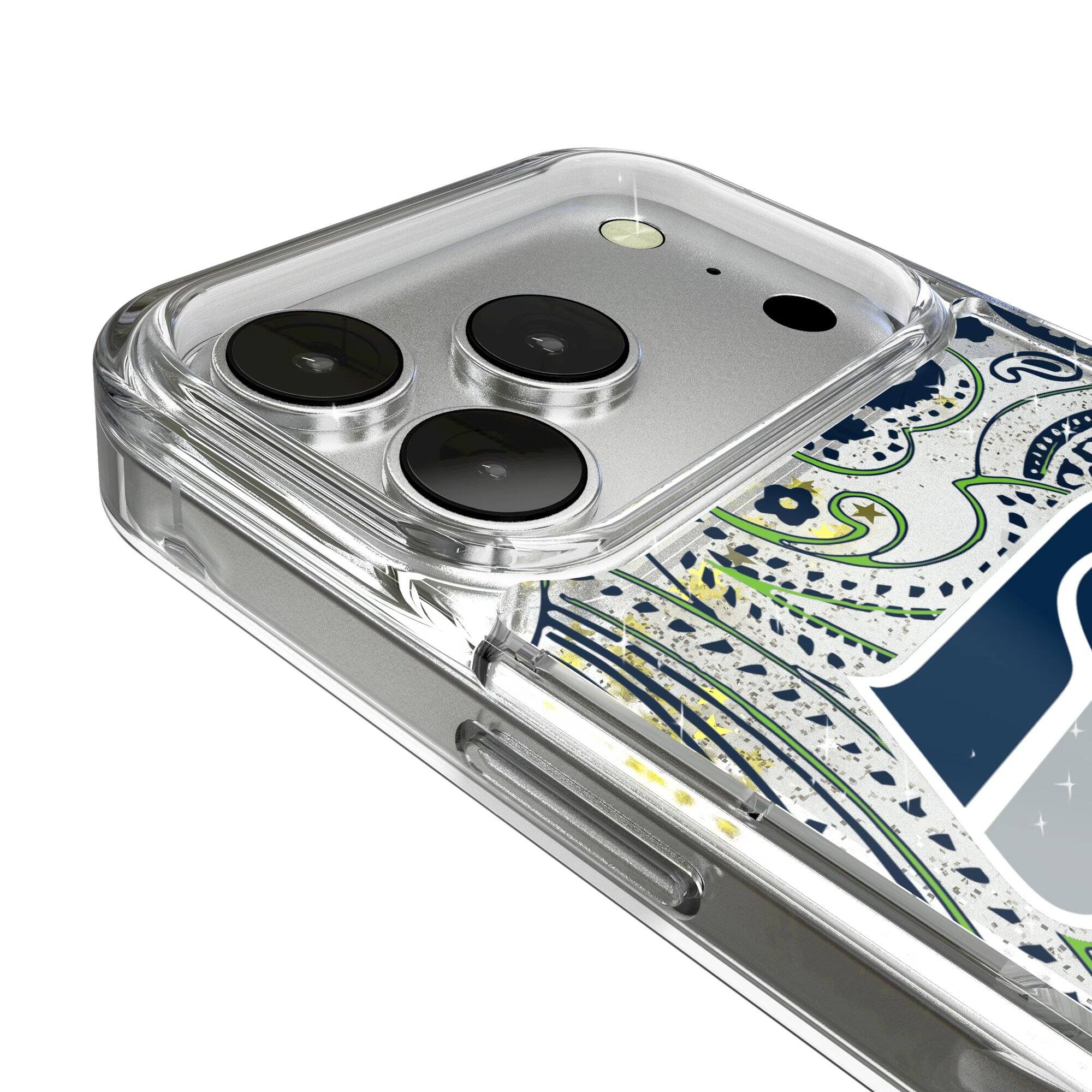Alt View 2. Keyscaper - Seattle Seahawks iPhone Paisley Design Glitter Case - 16 Pro Max - Multicolor.