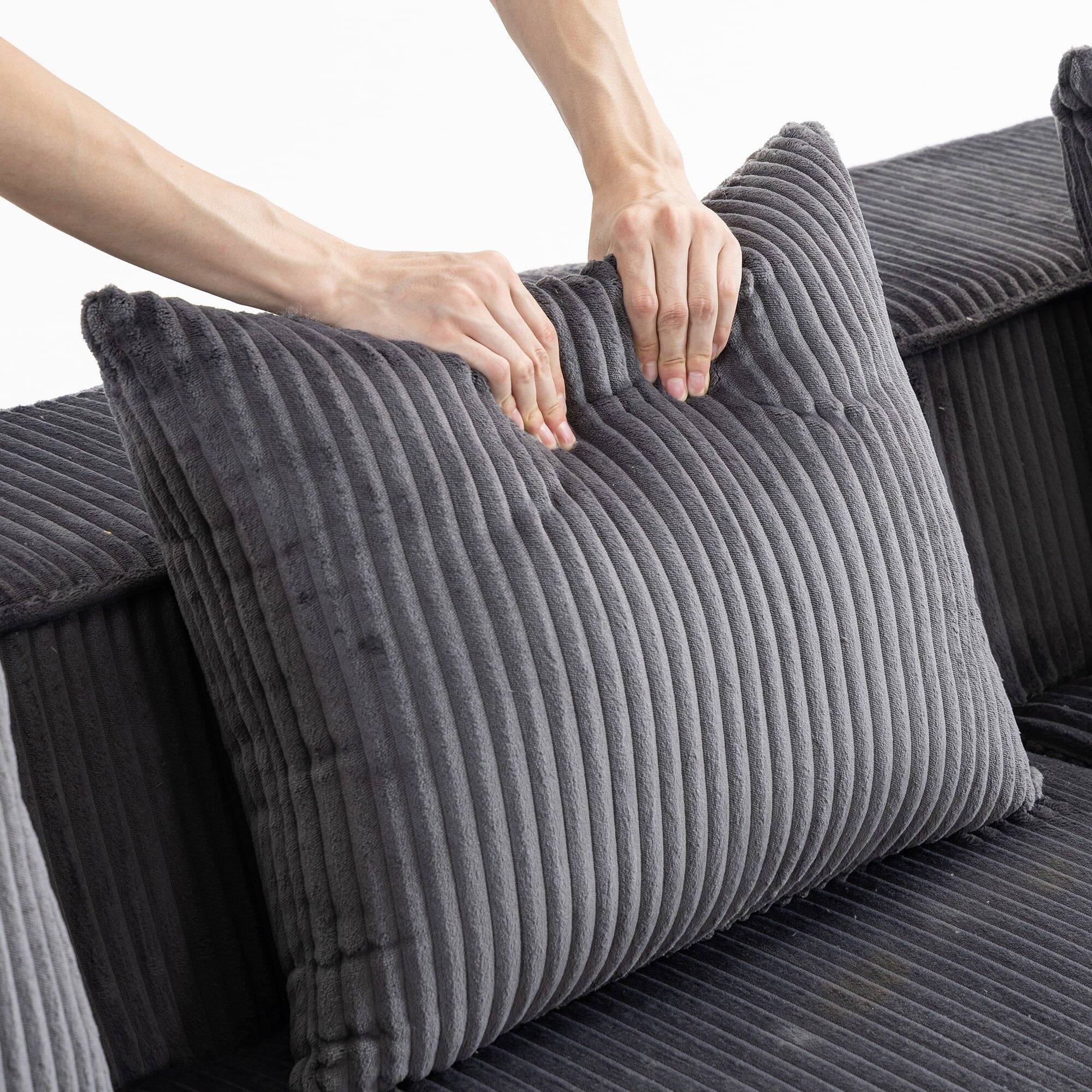 Alt View 1. Kadyn - 111" Modular Sctional Couches with Deep Seat, Compression Cloud Sofa Soft Corduroy Upholstered for Living Room Bedroom - Gray.