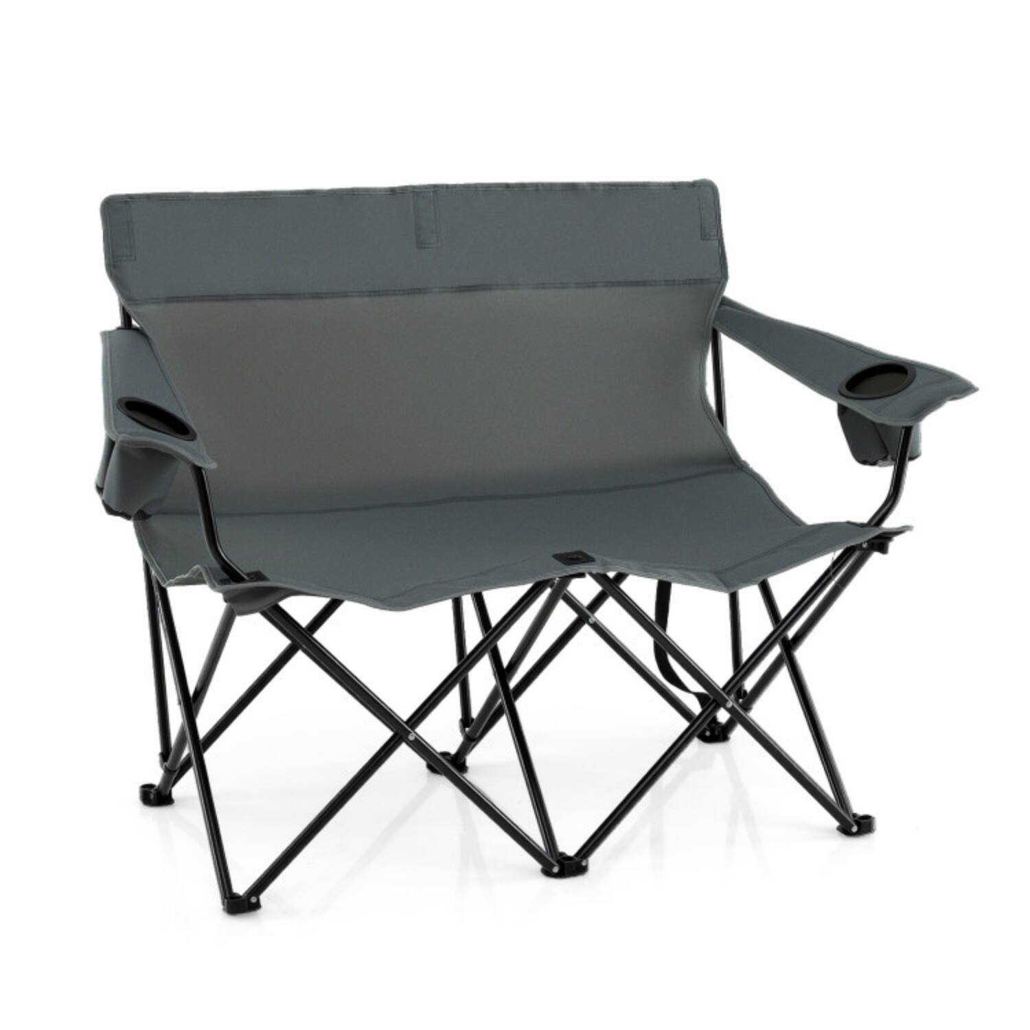 Alt View 4. Mondawe - Folding Double Camping Loveseat for 2 Persons w/ Cup Holders & Carry Bag Heavy Duty 660 lbs - Gray.