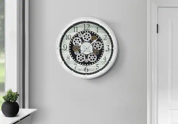 Front. BreeBe - Clocks, 20' Round, Gear Mechanism, Wall Clock, Antique White, Transitional - White.