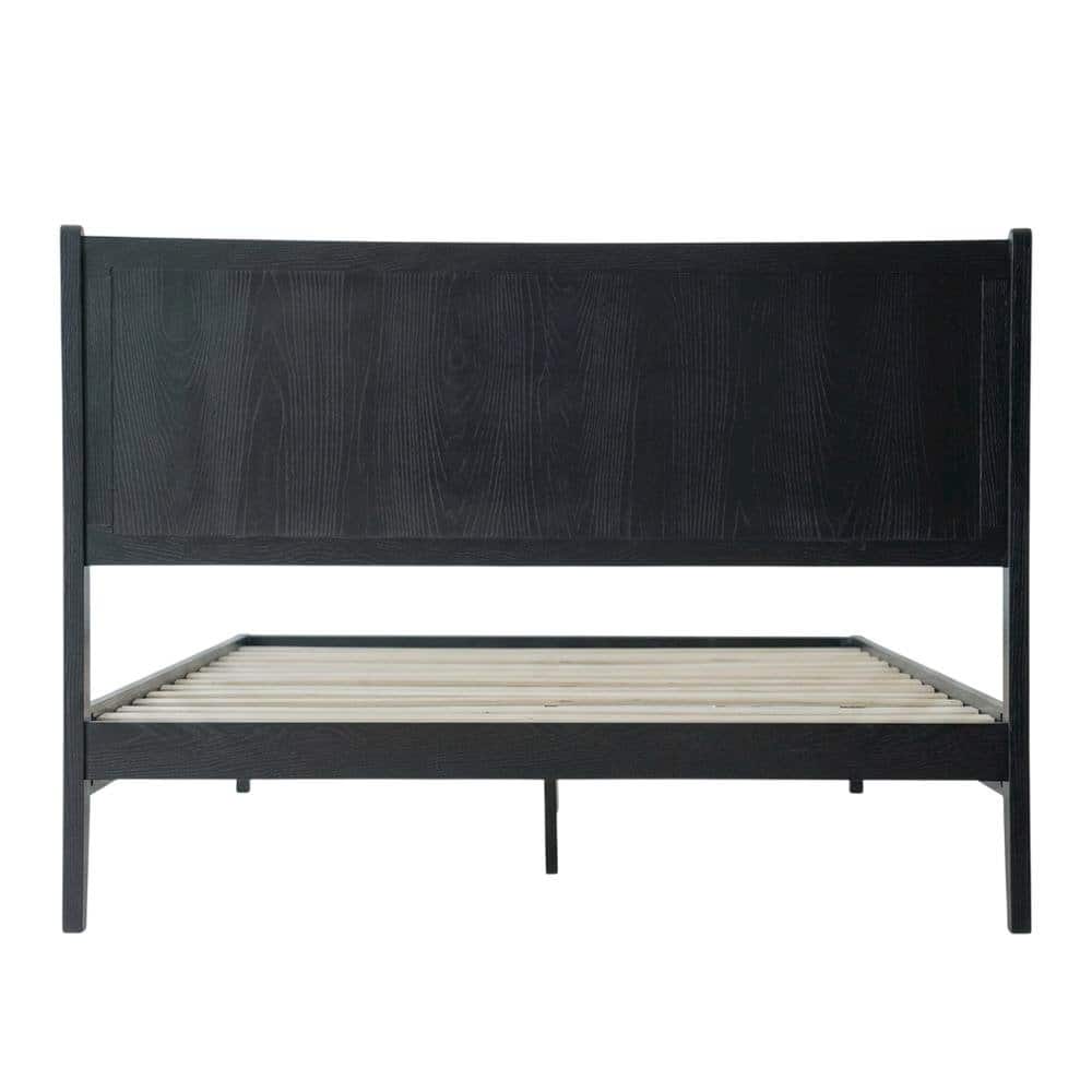 FurniFact - Solid Wood Platform Bed - Ebony Oak