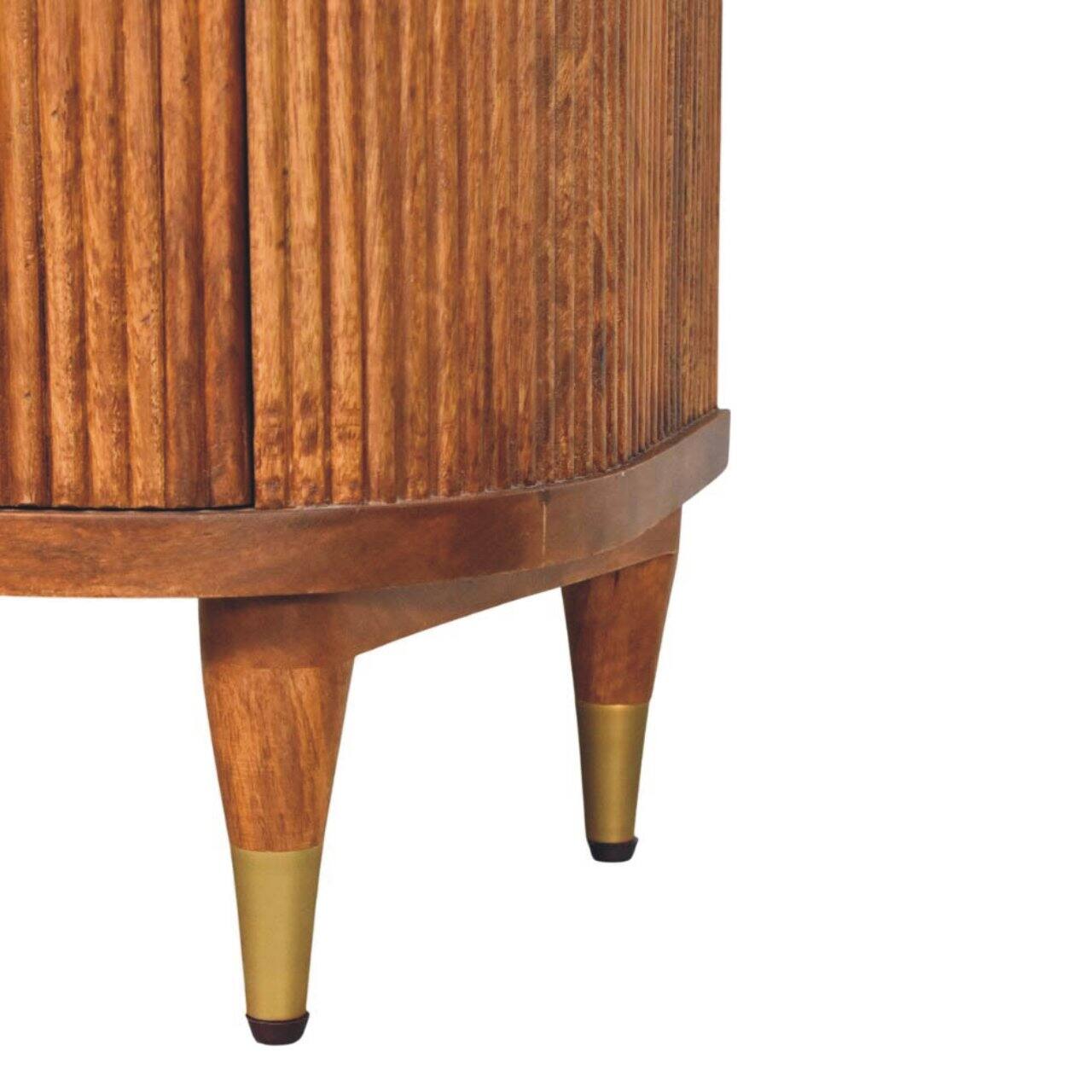 Alt View 3. Artisan Furniture - Artisan Furniture Solid Wood Ribbed Bedside with Brass Accents, 2 Drawers, Brown - Brown.