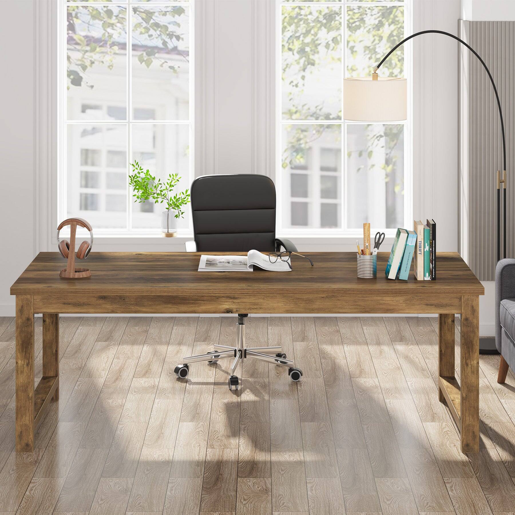 Alt View 1. Tribesigns - Office Executive Desk with Engineered Wood Construction, for Computer Work and Writing in Home Offices - Brown.