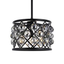 Urban Classic - Madison 3 light Pendant Silver Shade (Grey) Royal Cut Crystal - Matte Black