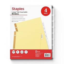 Staples - Large Tab Insertable Paper Divider, 8-Tabs, 4 Sets - Clear