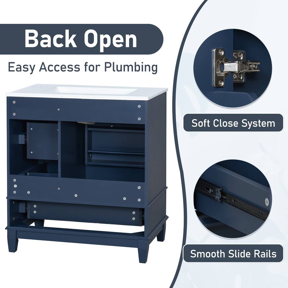 Back Open  
Easy Access for Plumbing  
Soft Close System  
Smooth Slide Rails