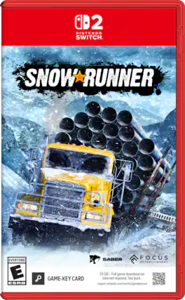 2 NINTENDO SWITCH SNOW RUNNER FREIGHTLIN 8-8-0-0 EVERYONE E ESRB SABER FOCUS ENTERTAINMENT 50 GB - Full game download via GAME-KEY CARD internet required. See back. support.nintendo.com/switch2/gamekeycard - E (Everyone)