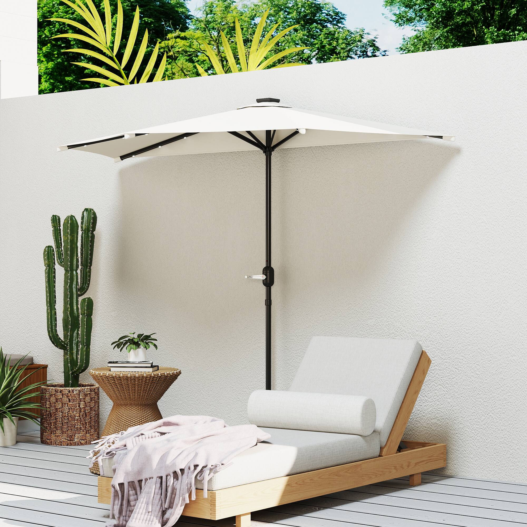 Alt View 5. Outsunny - Half Outdoor Patio Umbrella, UPF 30+ Small Vented Half Patio Umbrella with Crank 8 Ribs - Cream White.