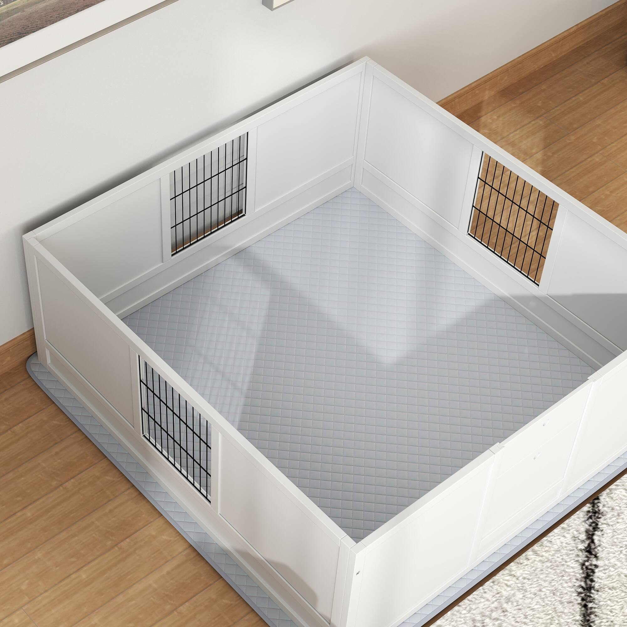 Alt View 5. Pawhut - Whelping Box for Dogs, Box with Waterproof Pee Pad, Adjustable Height Door, Large Dogs, 49"x47"x19".