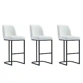 Manhattan Comfort - Serena Modern Metal Upholstered Barstool - Set of 3 - White