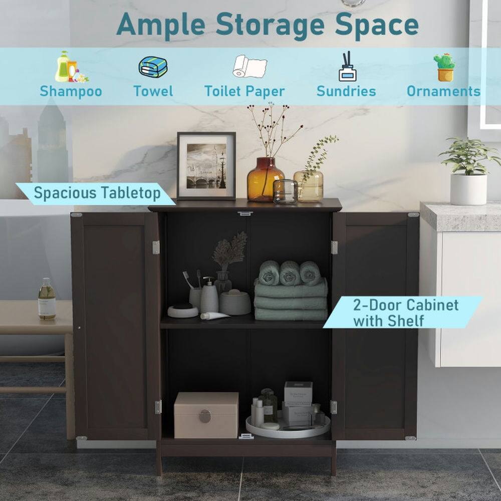 Ample Storage Space  
Shampoo, Towel, Toilet Paper, Sundries, Ornaments  
Spacious Tabletop  
2-Door Cabinet with Shelf