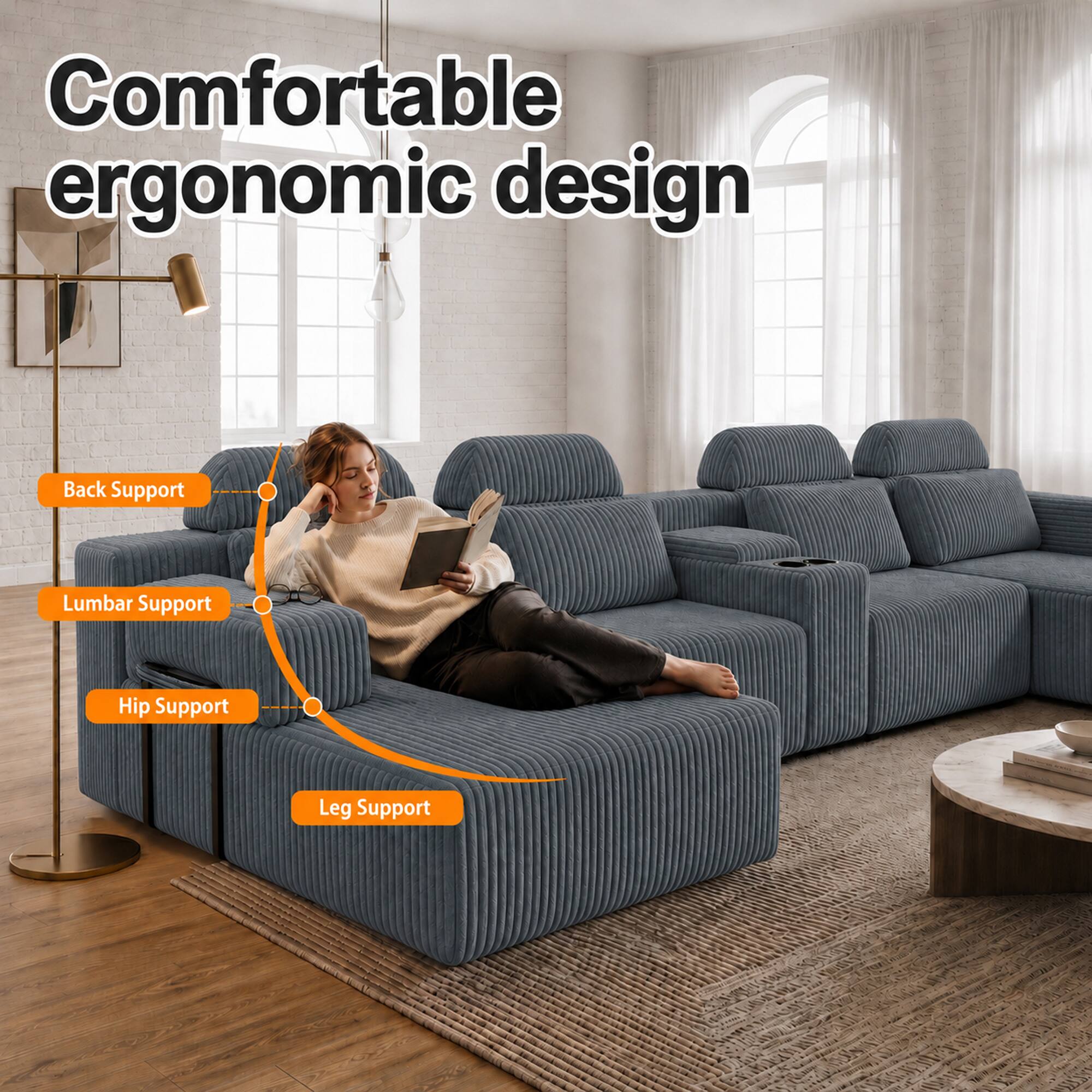 Comfortable ergonomic design  
Back Support  
Lumbar Support  
Hip Support  
Leg Support
