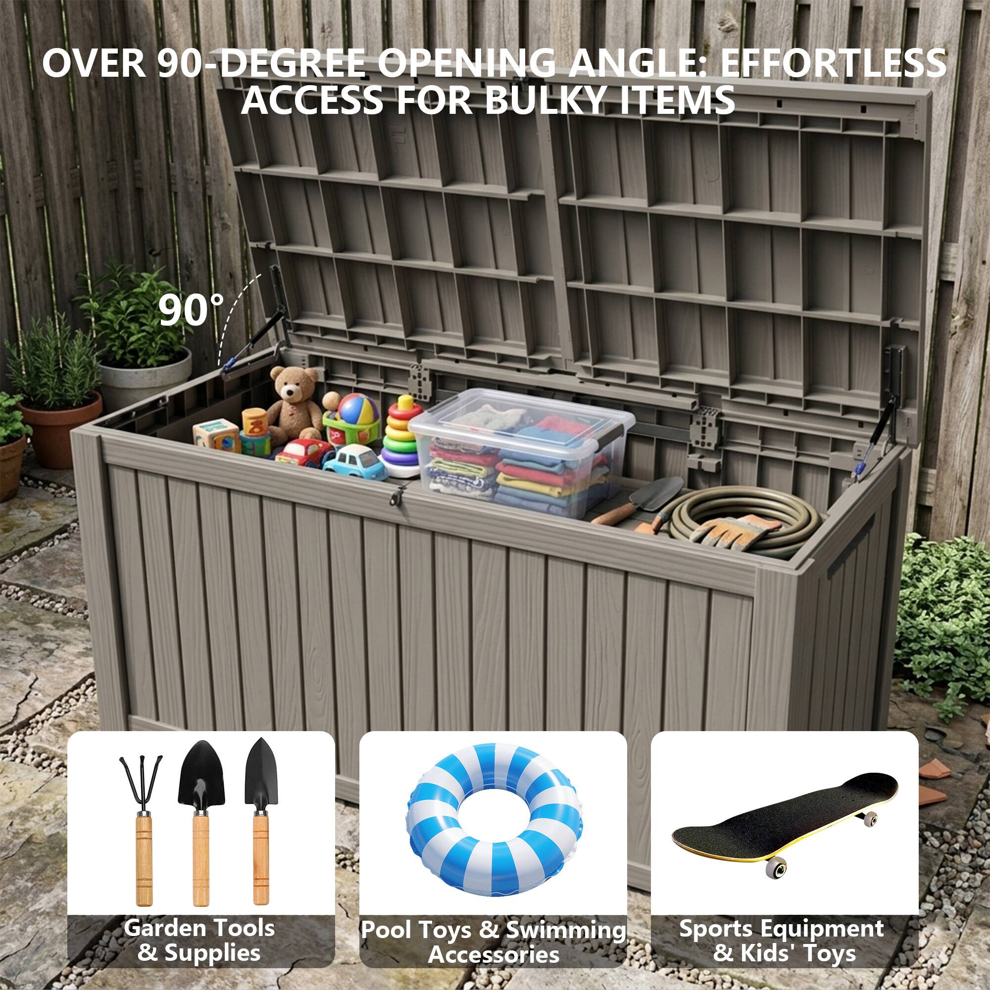 OVER 90-DEGREE OPENING ANGLE: EFFORTLESS ACCESS FOR BULKY ITEMS

90°

Garden Tools & Supplies
Pool Toys & Swimming Accessories
Sports Equipment & Kids' Toys
