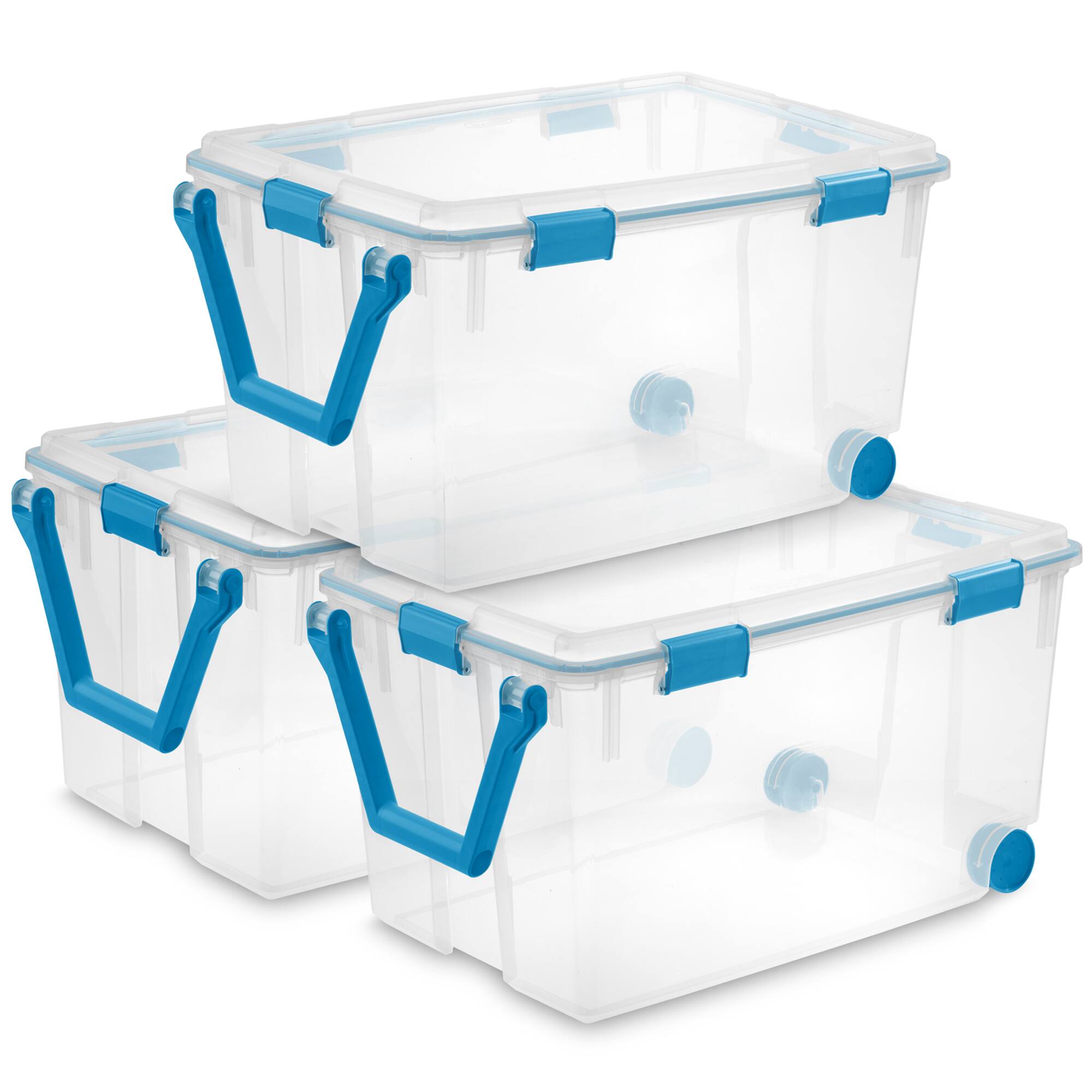 Sterilite - 120 Qt Wheeled Gasket Box Stackable Storage Bin with Latch Lid, 3 Pack - Clear