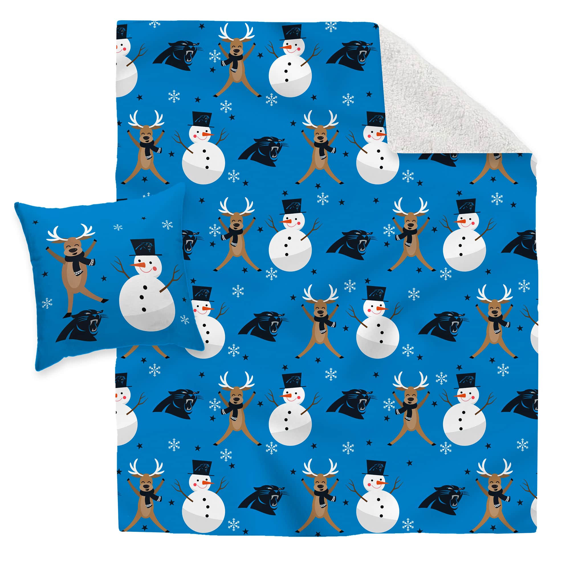 Pegasus - Carolina Panthers Holiday Reindeer Blanket and Pillow Combo Set - Multicolor