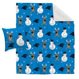 Pegasus - Carolina Panthers Holiday Reindeer Blanket and Pillow Combo Set - Multicolor