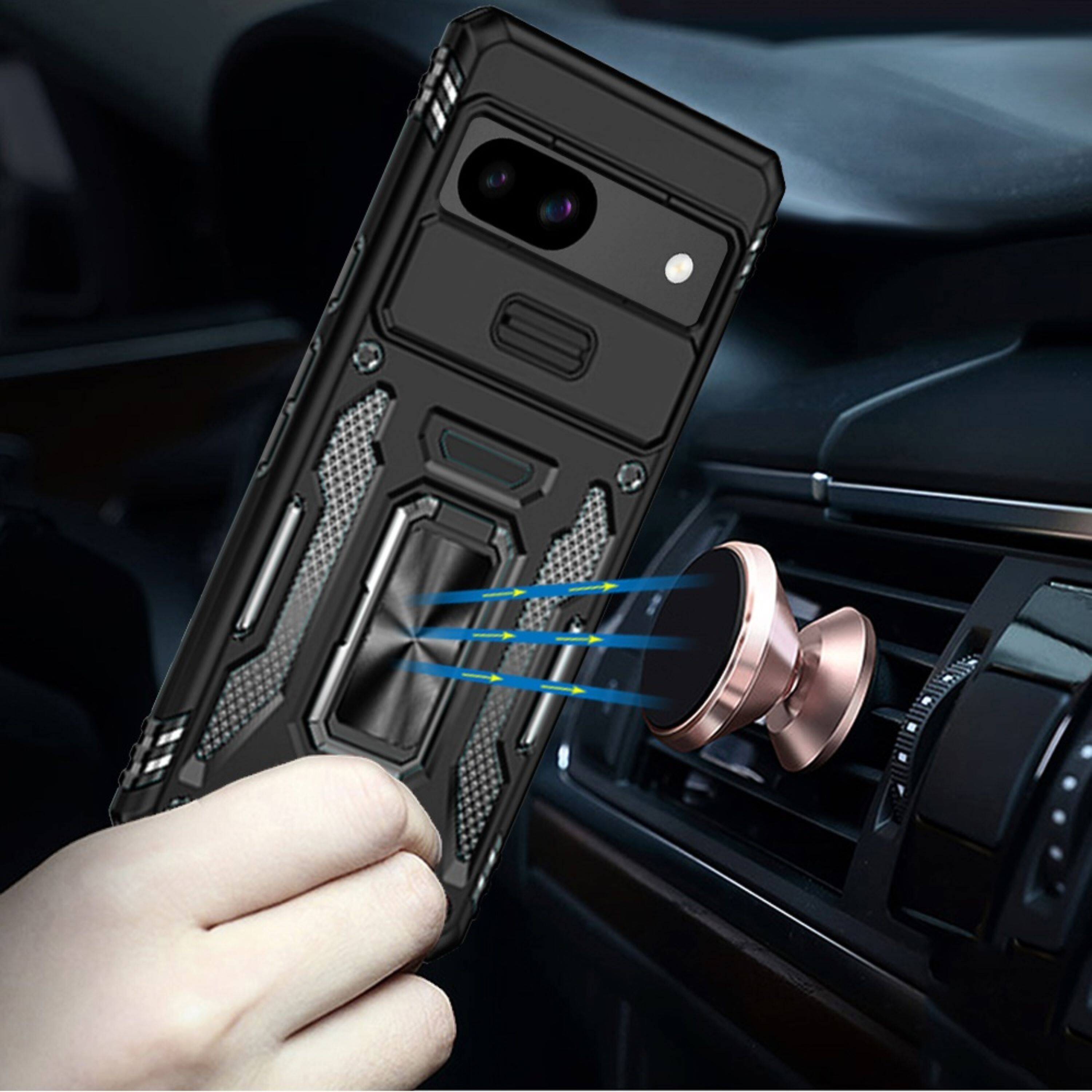 Angle. Kitcheniva - Magnetic Sliding Lens Stand Case With Tempered Glass For Google Pixel 9a Red - Red.