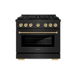 ZLINE - Autograph 36 in. 5.2 Cu. Ft. Freestanding Paramount DuoPro Gas Range in Black Steel with Champagne Bronze Helix Handle - Black Stainless Steel