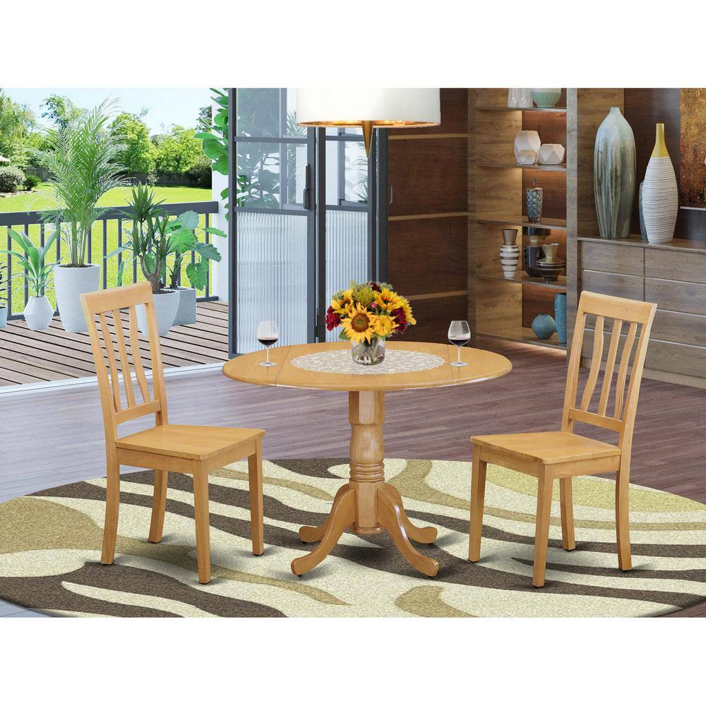 Left. East West Furniture - 3 Pc Dining room set - Kitchen dinette Table and 2 Dining Chairs - Oak.