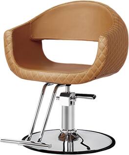 Winado - Salon Hydraulic Chair Barber Chair with Diamond Stitching Faux Leather, Memory Foam, Open Back, Wide Armrests, Footrest - Brown & Silver