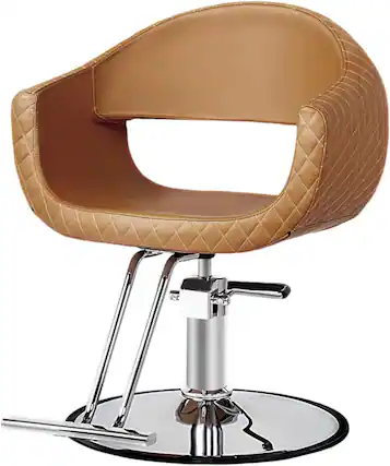 Front. Winado - Salon Hydraulic Chair Barber Chair with Diamond Stitching Faux Leather, Memory Foam, Open Back, Wide Armrests, Footrest - Brown & Silver.