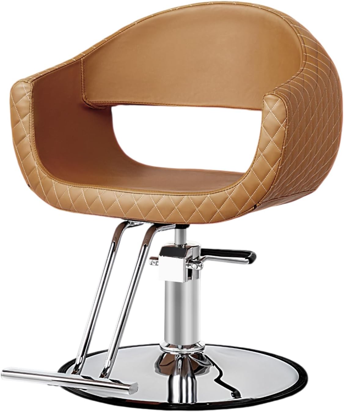 Front. Winado - Salon Hydraulic Chair Barber Chair with Diamond Stitching Faux Leather, Memory Foam, Open Back, Wide Armrests, Footrest - Brown & Silver.