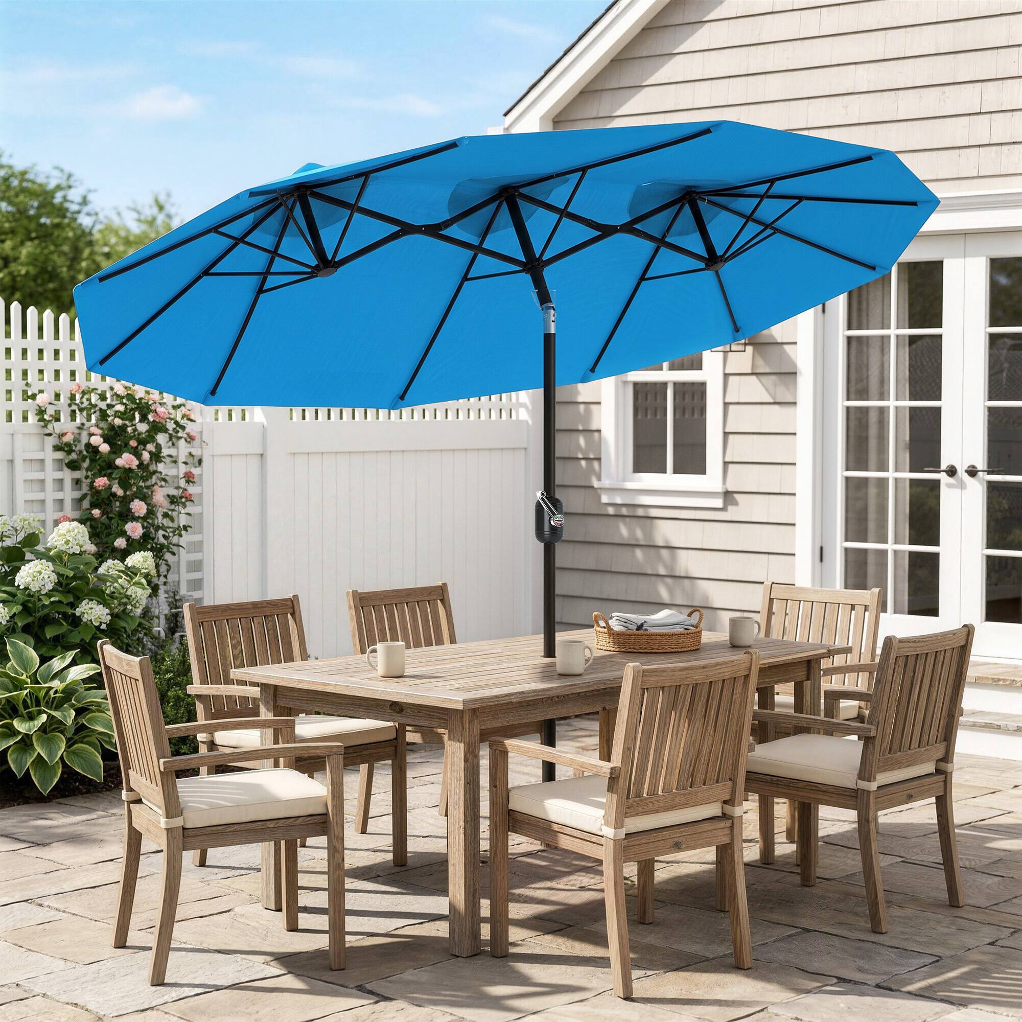 Alt View 1. Outsunny - Patio Umbrella, 9.5' Outdoor Umbrella with Push Button Tilt and Crank, 3 Air Vents and 12 Ribs - Blue.
