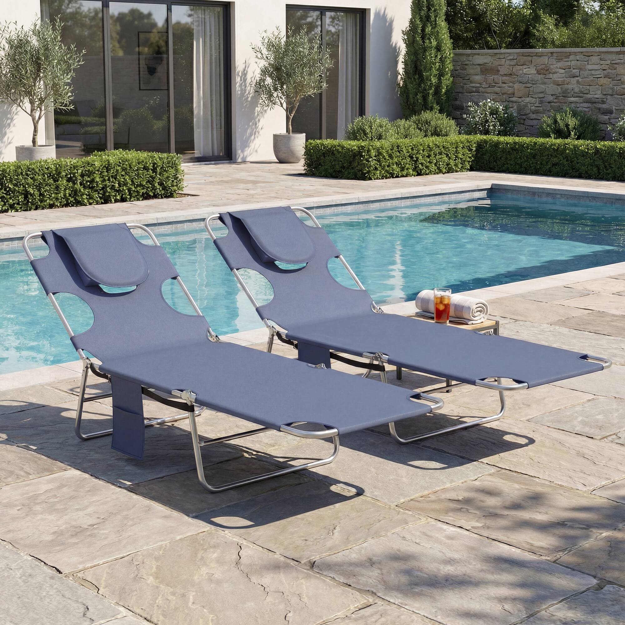 Alt View 7. Outsunny - Tanning Chairs with Face Hole, 5-Level Adjustable Outdoor Chaise Lounge Chair with Pillow for Beach - Gray.