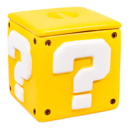 Front. Pyramid America - Super Mario Bros. Question Mark Block Ceramic Storage Jar - Yellow.