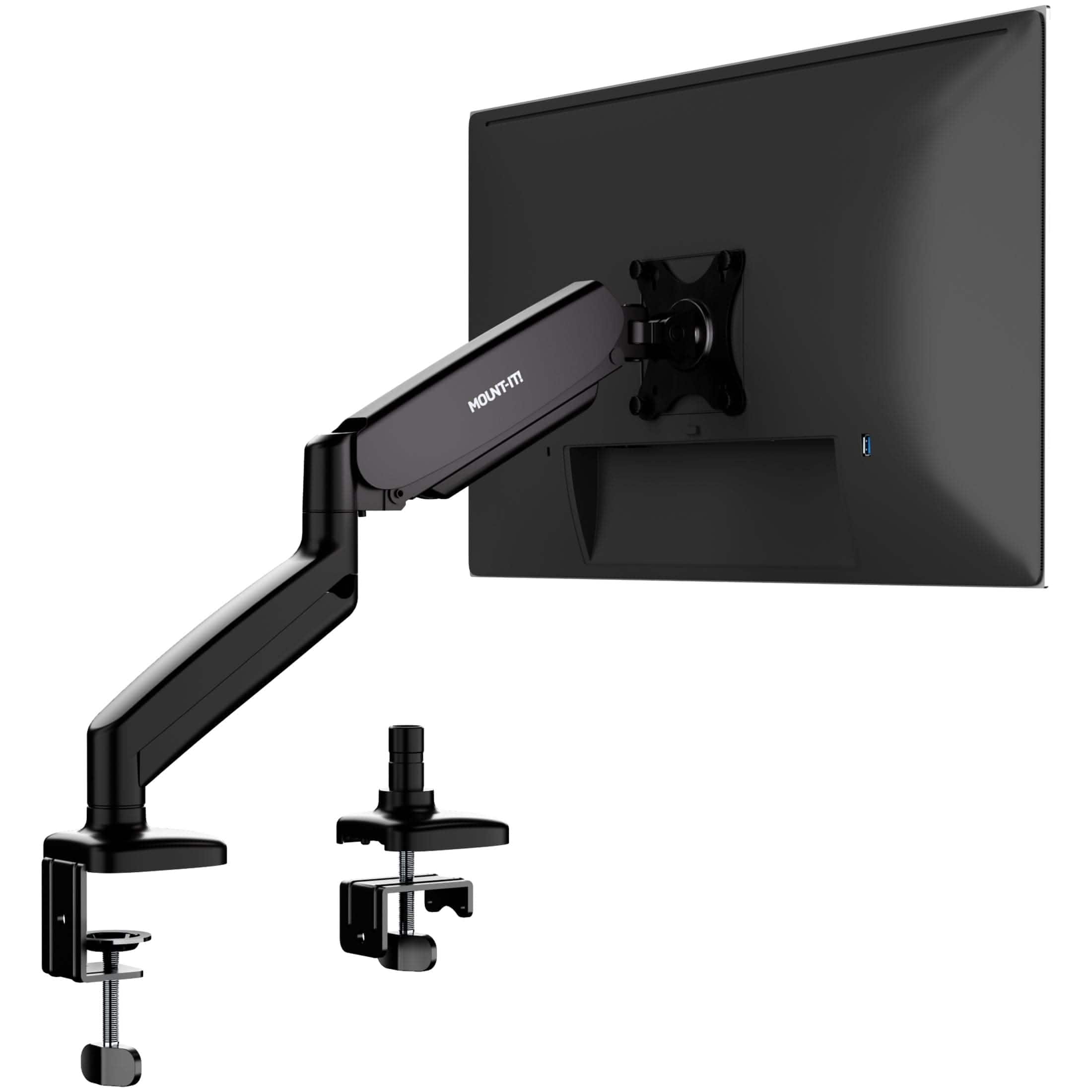 Mount-It! - Ergonomic Single Monitor Desk Mount with Gas Spring Arm – Fits 13″–32″, Full Motion & Cable Management - Black