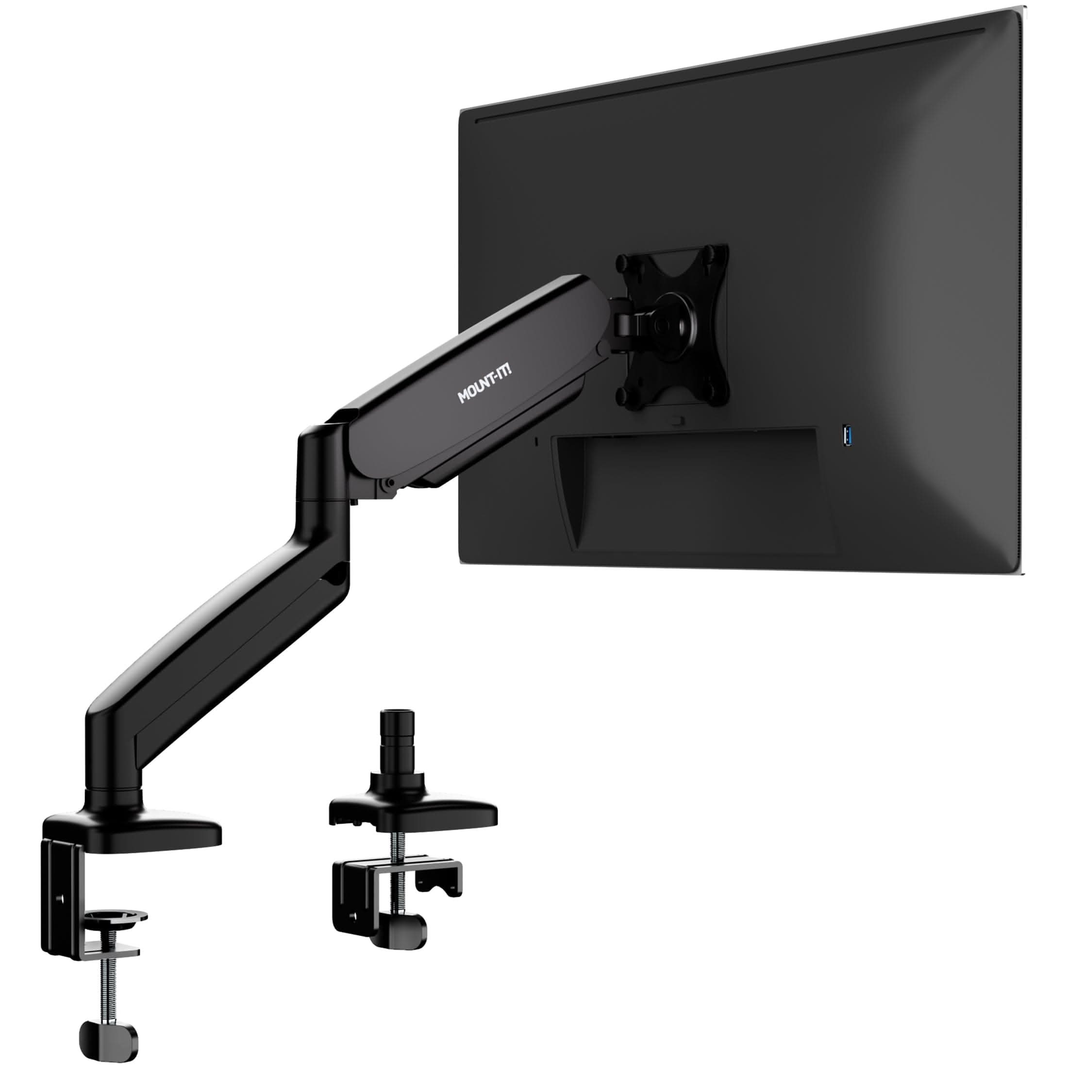 Mount-It! - Ergonomic Single Monitor Desk Mount with Gas Spring Arm – Fits 13″–32″, Full Motion & Cable Management - Black