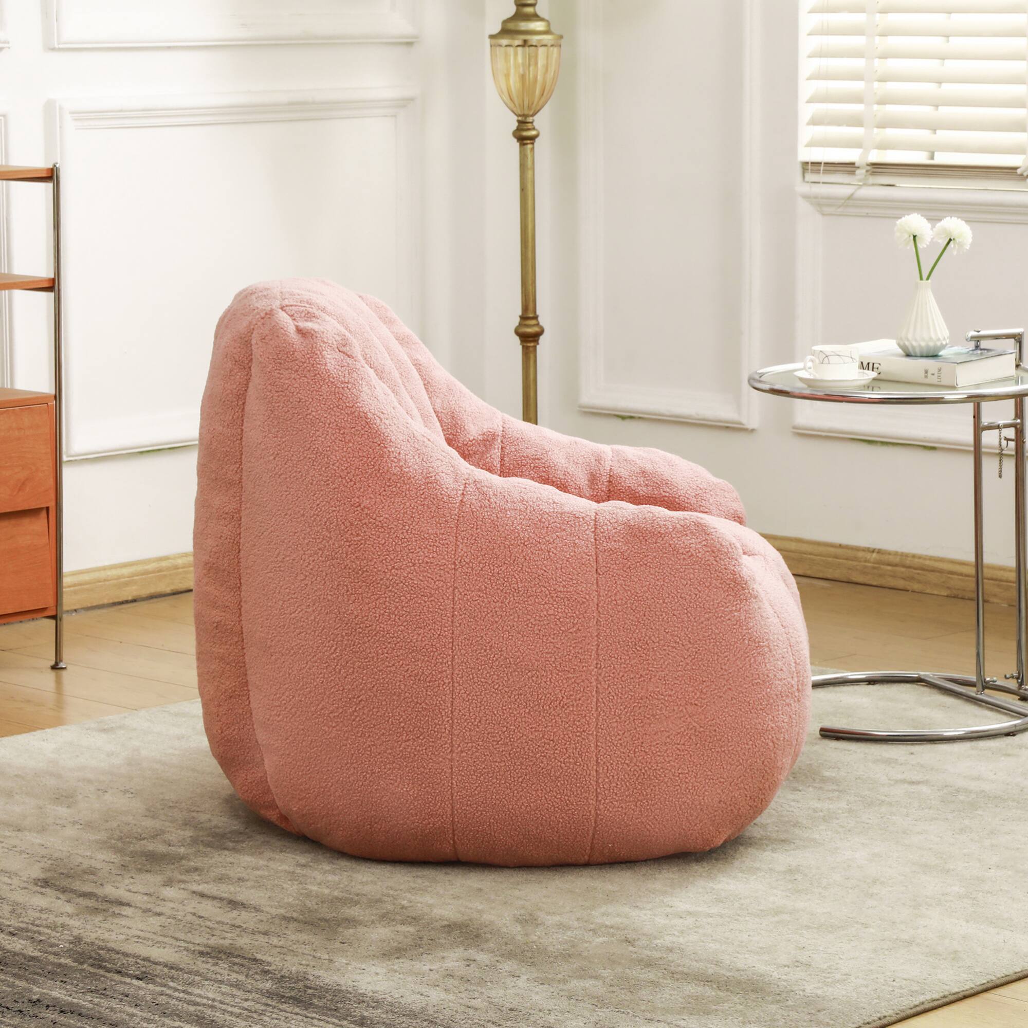 Alt View 1. GOODSILO - Large Faux Fur Bean Bag Chair with Memory Foam Filling for Ultimate Comfort and Support - Pink.