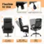 The text on the image is grouped and corrected as follows:

1. Flexible to Use: This chair is designed to provide maximum comfort and flexibility for the user.
2. Tension Control: The chair features a tension control mechanism that allows the user to adjust the level of support and comfort.
3. Height Adjustment: The chair has a 4" height adjustment feature, which enables the user to adjust the chair's height according to their preferences.
4. 90-105 Rocking Function: The chair offers a rocking function that provides additional comfort and relaxation for the user.
5. 360 Swivel: The chair is equipped with a 360 swivel feature, allowing the user to easily rotate and change positions while seated.