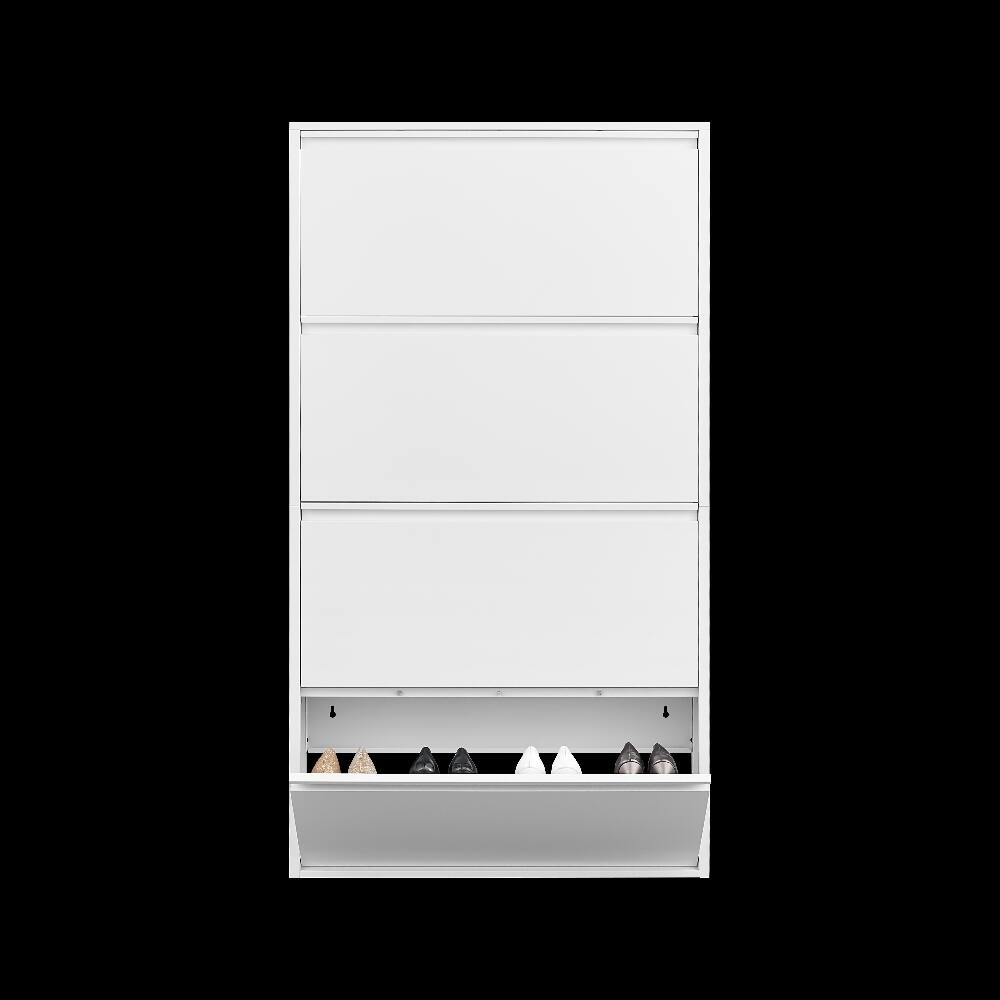 Angle. Loheer - Loheer White Metal Shoe Cabinet 4 Flip Drawer Shoe Organizer - White.