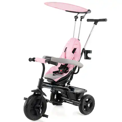 Front. Costway - Costway Toddler Tricycle, 7 in 1 Push Trike with Adjustable Canopy Parent Push Handle Seat - Pink,Black.