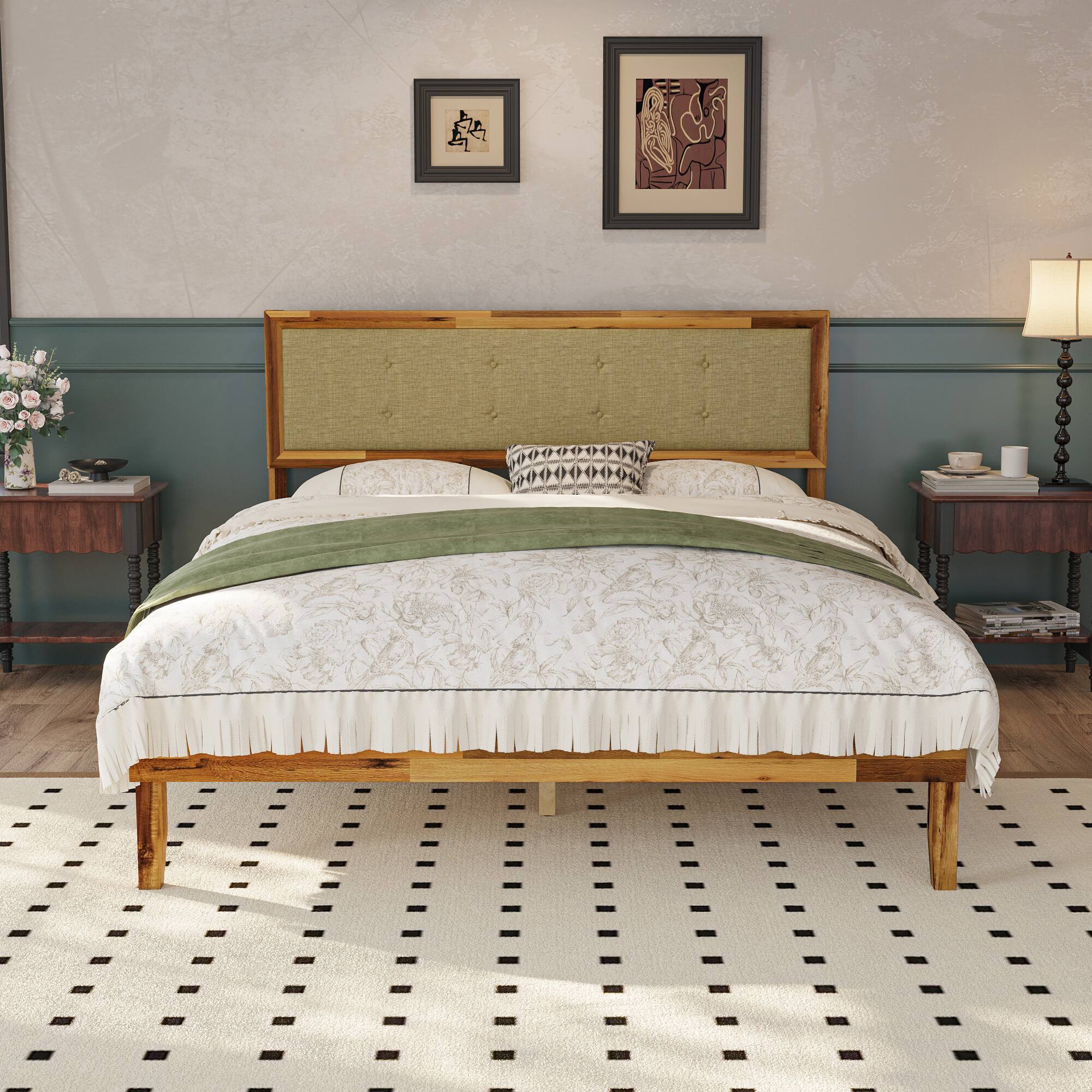 Alt View 5. Famapy - Famapy Upholstered Headboard Solid Wood Bed Frame with - Sturdy Slat Support, No Box Spring Needed - Wooden.