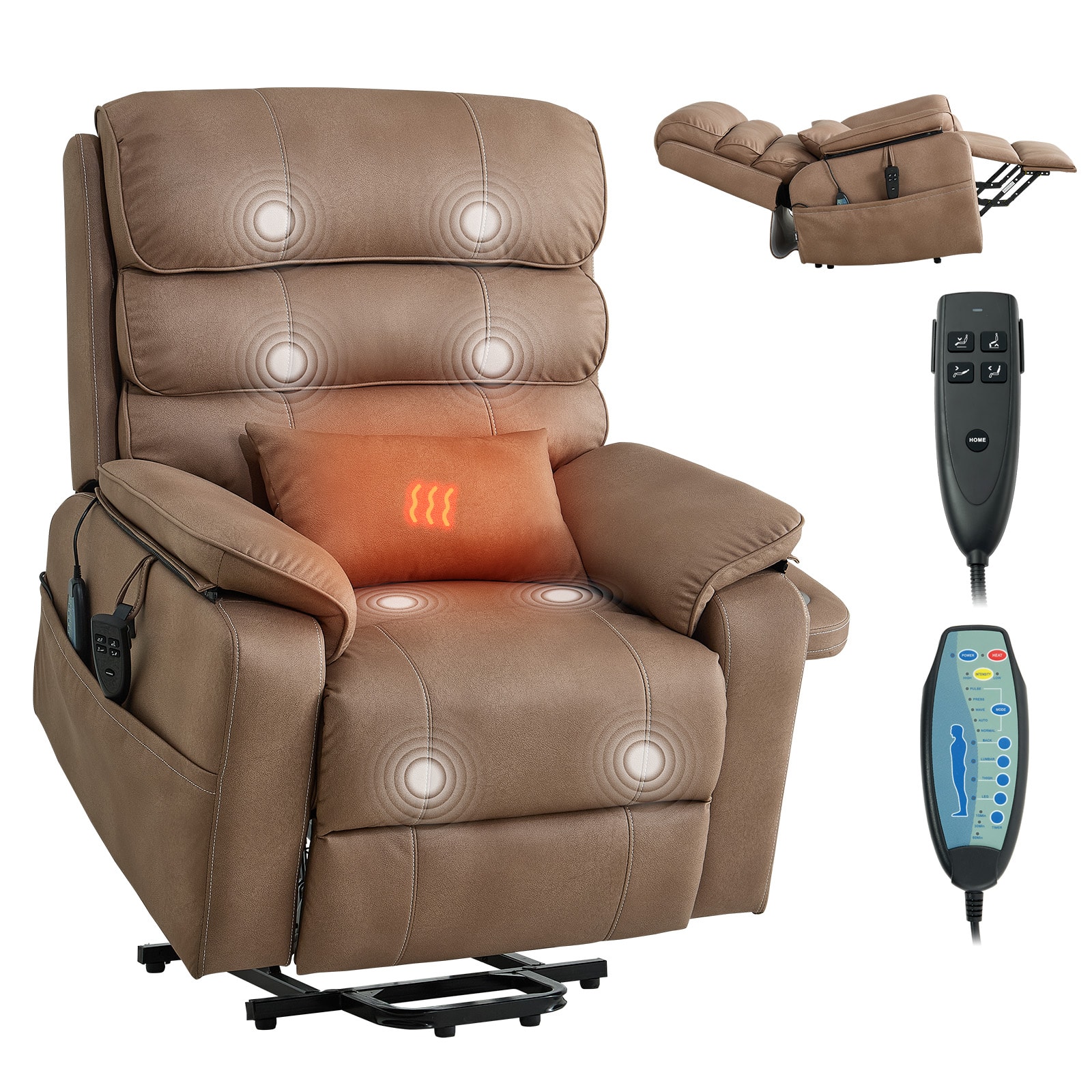 VEVOR - Power Lift Recliner Chair, Dual Motor, Medium Wide Electric Lift Chair with Heat and Massage for Elderly - Brown