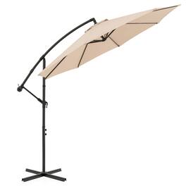 Costway - 10FT Patio Offset Umbrella, Outdoor Cantilever Umbrella with Easy Tilt Adjustment & 8 Ribs - Beige