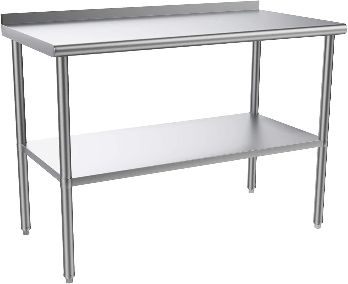 Winado - 48" x 24" Stainless Steel Table Heavy Duty Workbench with Backsplash and Undershelf for Home Garage & Commercial Kitchen - Silver