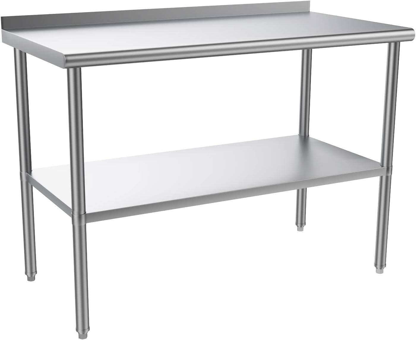 Front. Winado - 48" x 24" Stainless Steel Table Heavy Duty Workbench with Backsplash and Undershelf for Home Garage & Commercial Kitchen - Silver.