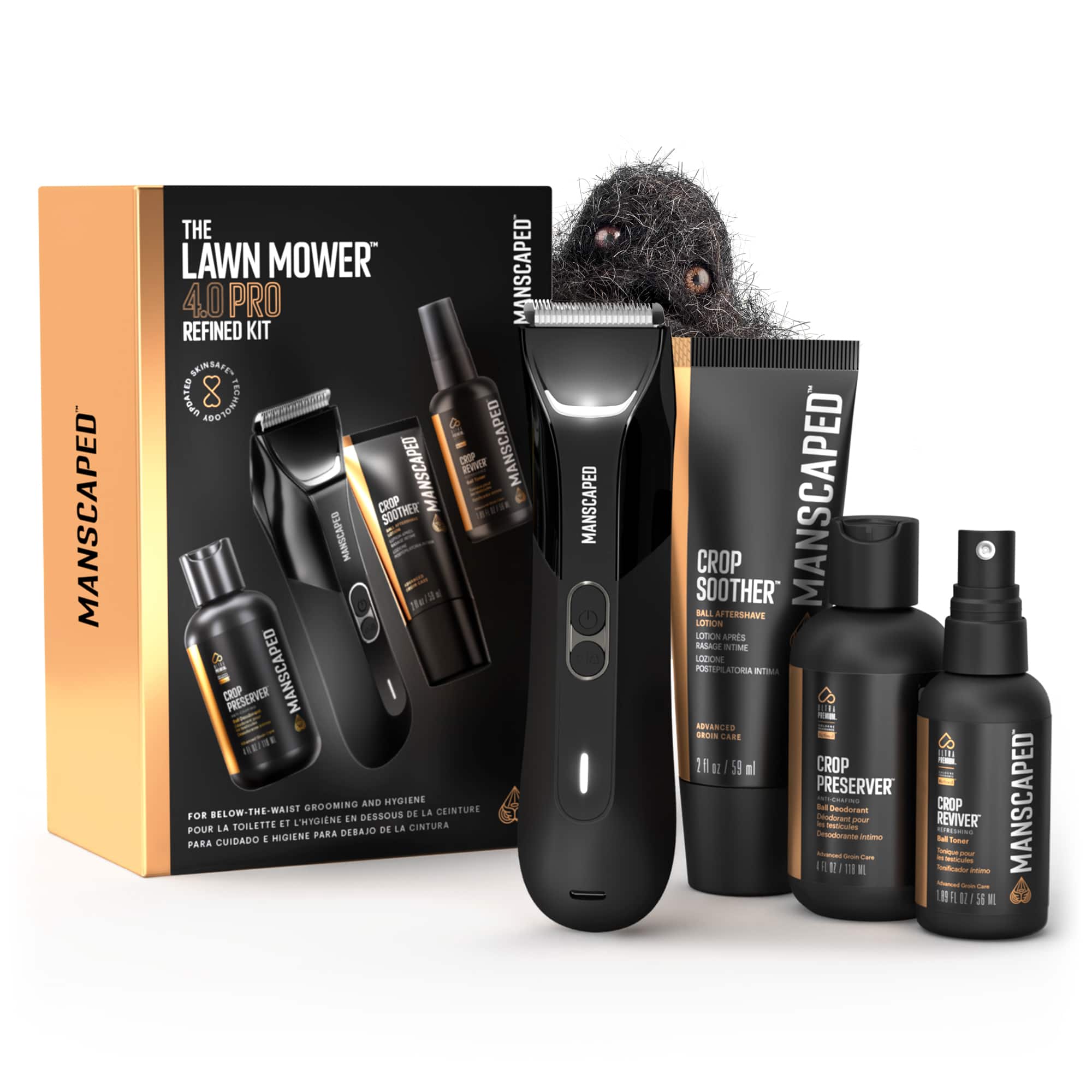 Manscaped - The Lawn Mower 4.0 Pro Refined Package SkinSafe Rechargeable Wet/Dry Groin and Body Hair Trimmer, Grooming Gift Set - Black - Angle_Zoom