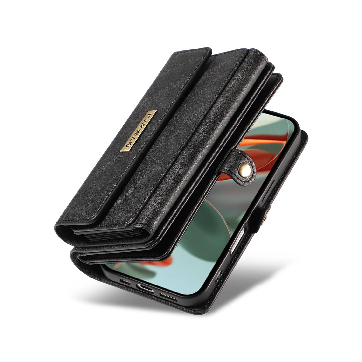 Back. Dteck - Wallet Case For Google Pixel 10 Pro XL PU Leather Detachable Shoulder Strap RFID Blocking Card Stand Shockproof Cover - Black.