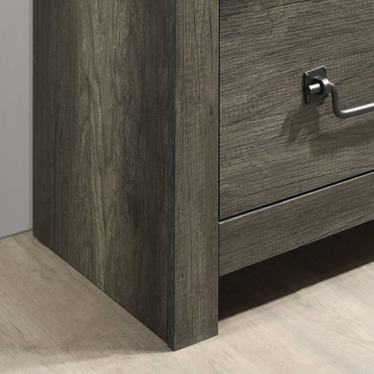 Left. Loheer - Loheer Rustic Gray Farmhouse Nightstand, Two Drawer Bedside Table with Metal Accents - Gray.