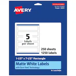 Avery - Matte Rectangle Labels, 1.5" x 7.5", 1,250 Labels - White