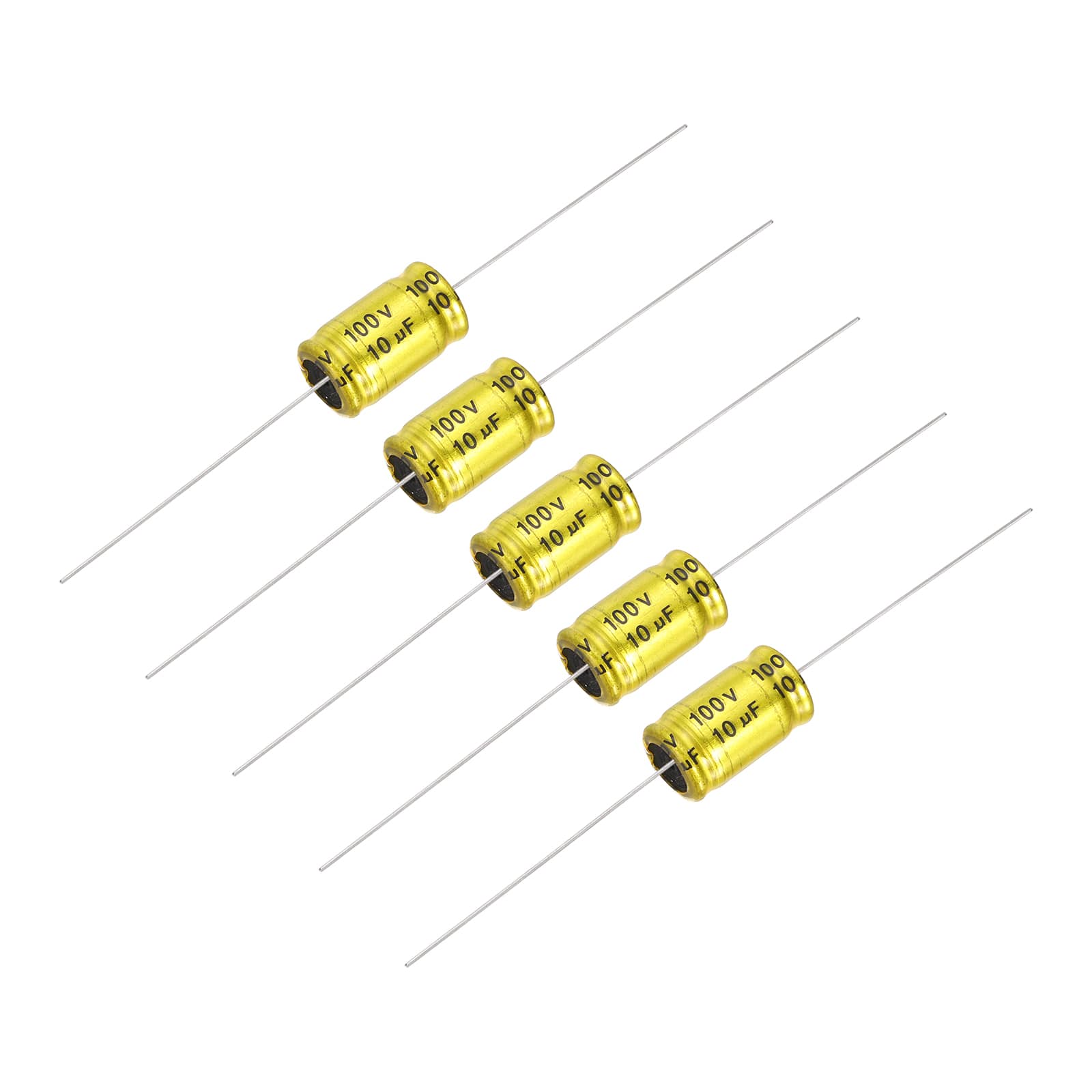 Unique Bargains - 5pcs 10uF 100V Non-Polarized Electrolytic Capacitor, 17x10mm Aluminum Audio Freq Divider for DIY Speaker/Car Amp - Gold