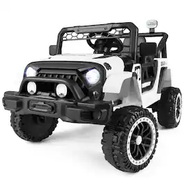 Costway - 12V Kids Ride on Truck with Remote Control 3 Speeds LED Lights Horn Music Story - Black + White